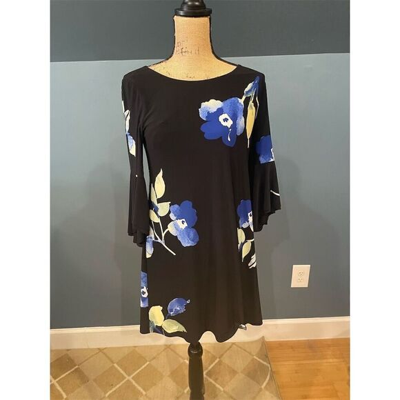Lauren Ralph Lauren Women's Petite Floral Bell Sleeve Dress Black Size 6P - Picture 1 of 11